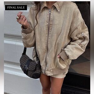 12th Tribe Beige Bomber Jacket